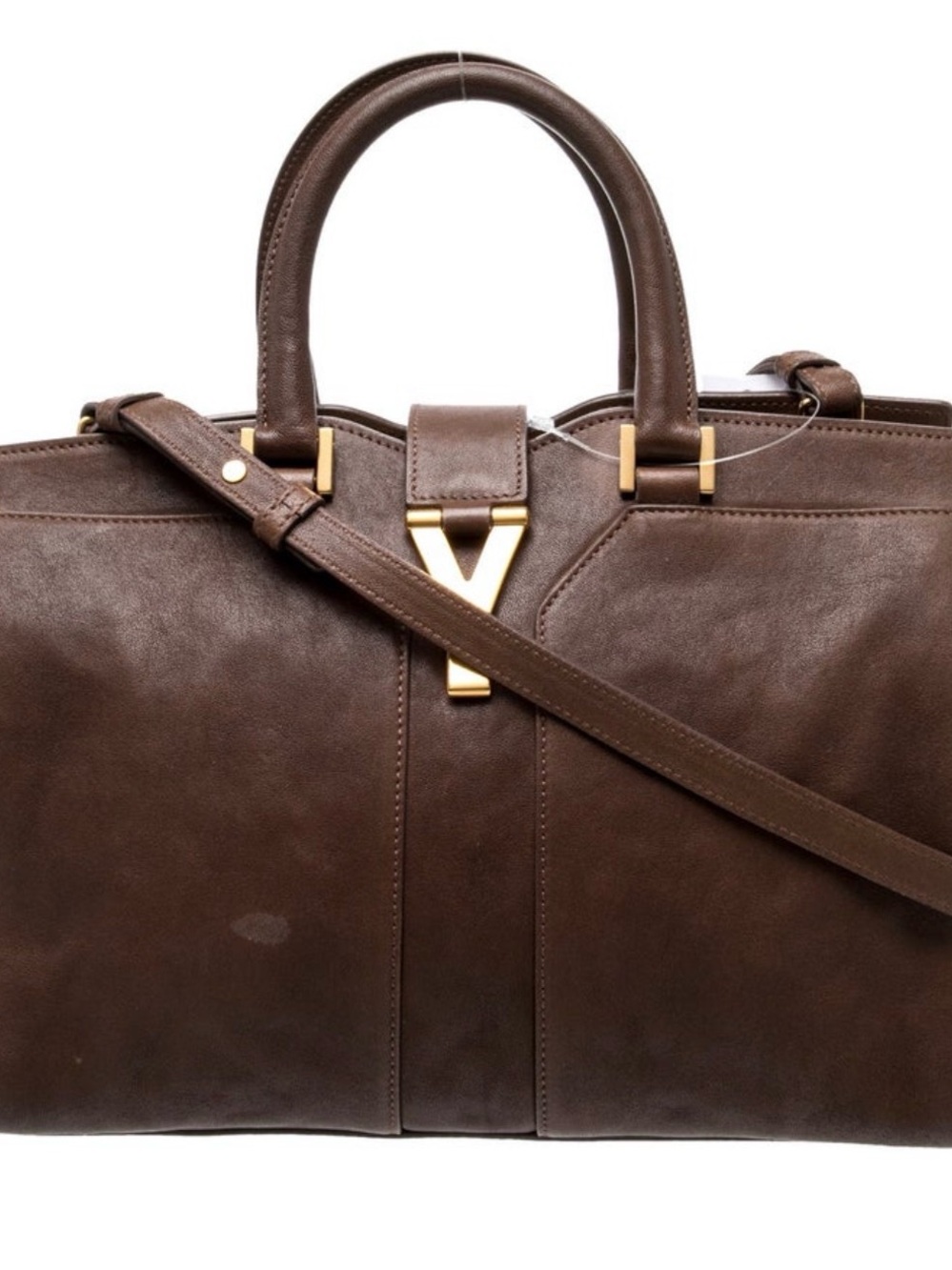 Yves Saint Laurent Brown Leather Duffel with Gold Hardware